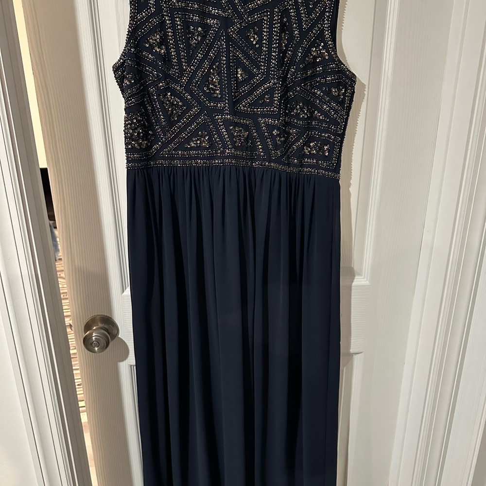 Adrianna Papell Navy Evening Dress with Subtle Sheen